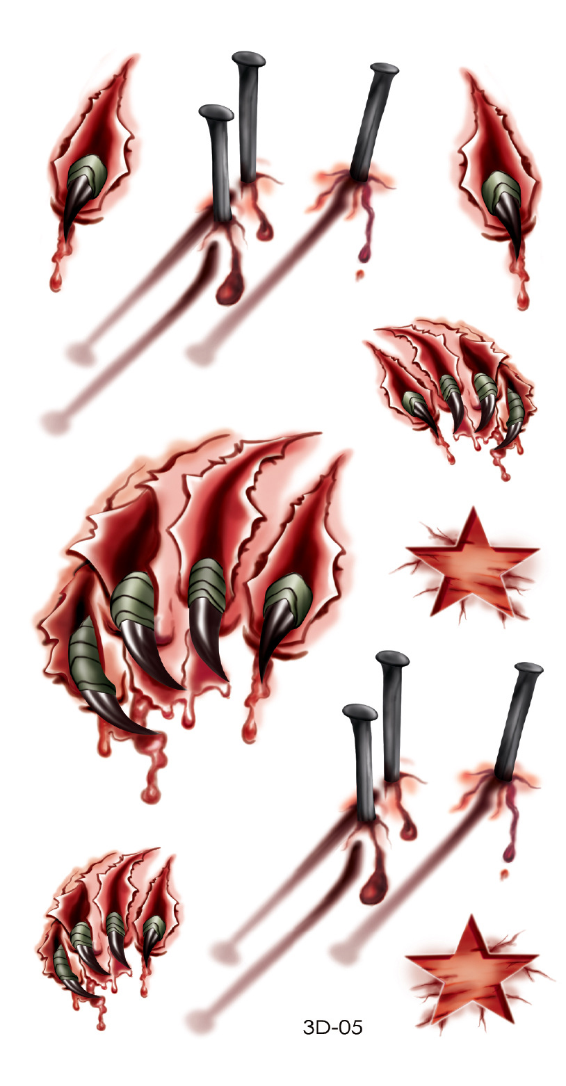 万圣节纹身贴 搞怪伤口刀疤痕防水纹身贴纸 万圣节派对纹身贴