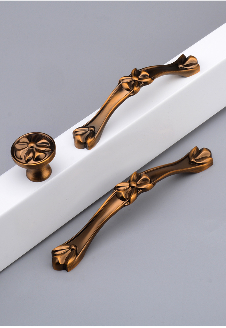 高端欧式柜门拉手轻奢品质橱柜衣柜鞋柜门把手黄古铜厨柜鞋柜拉手