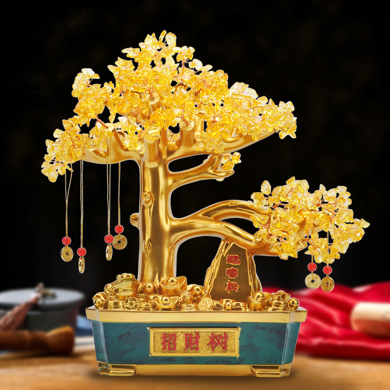 水晶发财树摆件招财房间装饰摆件电视柜玄关酒柜开业送礼工艺品
