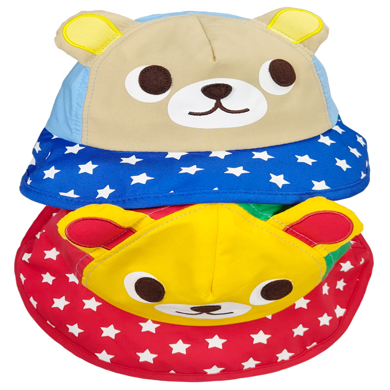 新款q型熊熊卡通儿童渔夫帽 日韩时尚风小孩盆帽时尚孩童棉帽批发