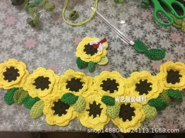 zakka钩花毛线花大号向日葵 diy手工编织花饰品花 1900