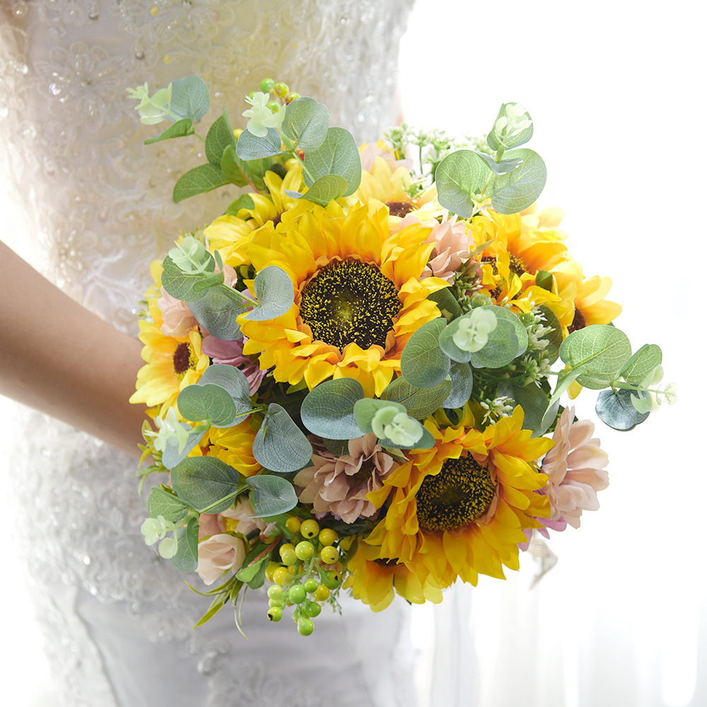 婚庆花束d812仿真花向日葵太阳花婚礼新娘手捧圣诞节礼物