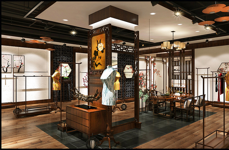 厂家定制女装旗袍店展示架 复古货架铁艺服装店展示架挂架效果图