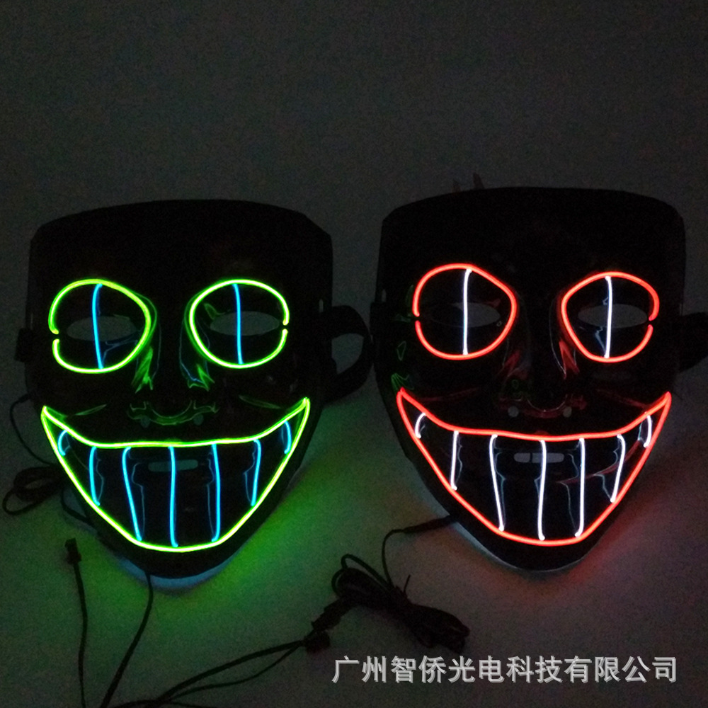el冷光线双色混搭发光面具 万圣节蛇眼双色人脸造型时尚恐怖面具