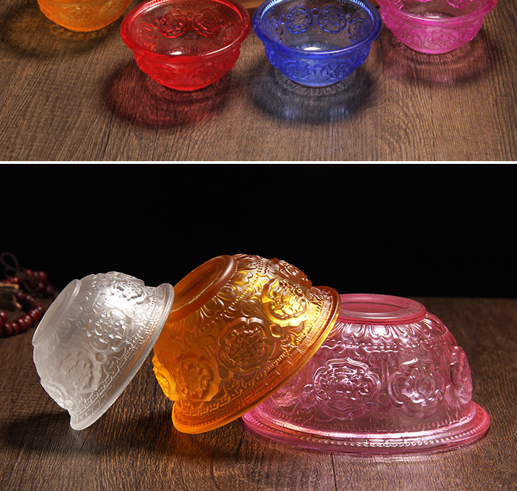 藏式水琉璃八吉祥供碗 密宗佛供杯供佛圣水杯八供杯礼佛拜神供碗