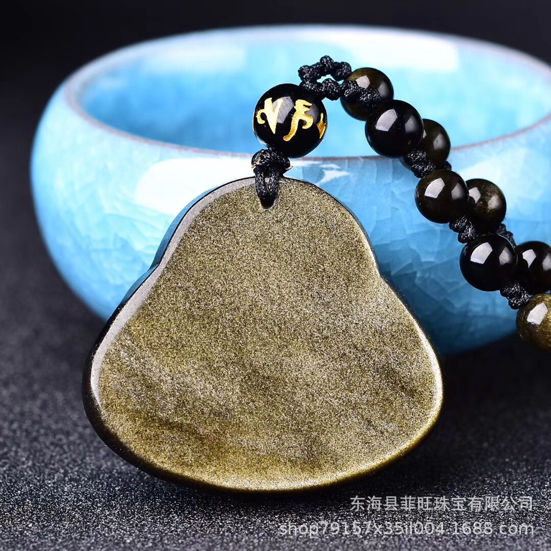 天然金曜石弥勒佛中号吊坠 女款金曜石大肚佛项坠项链批发金曜石