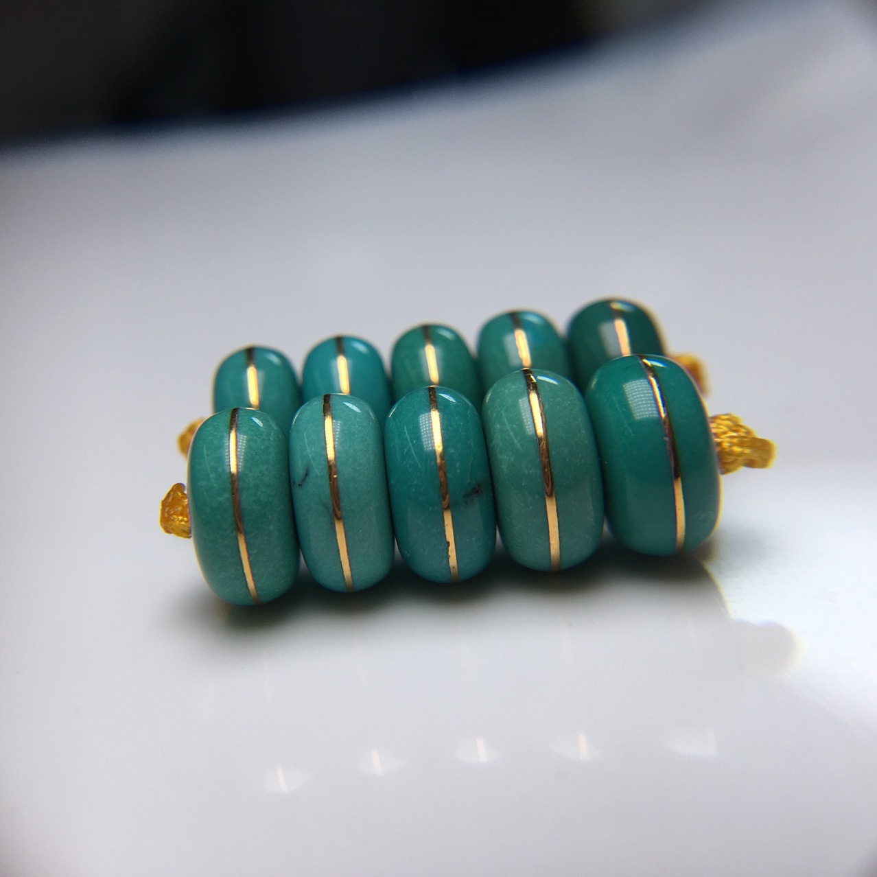 天然原矿绿松石老型 桶珠散珠隔片 云盖寺高瓷高蓝绿松石锉金隔珠