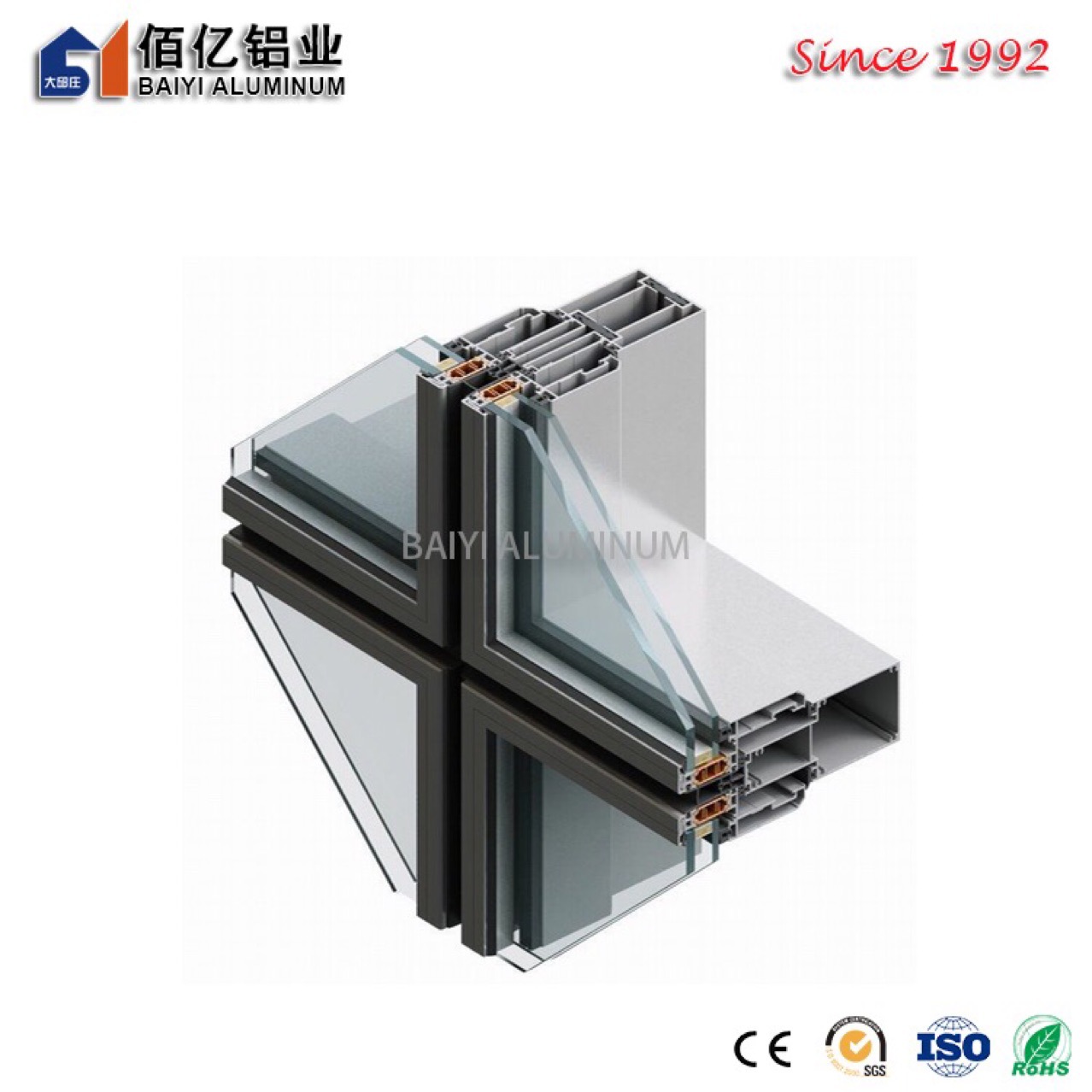 180系列隐框玻璃幕墙 专业生产铝合金幕墙型材 天津建筑型材直供