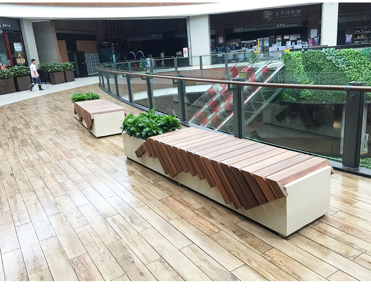 厂家直销商场休闲椅商业街美陈创意组合凳玻璃钢花盆木质座椅直销