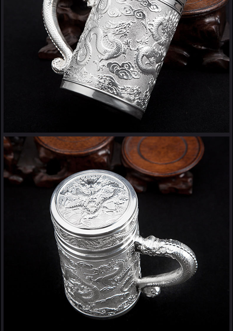 加厚九龙九龙办公杯 银杯子999纯银 云南雪花银水杯厂家直供批发