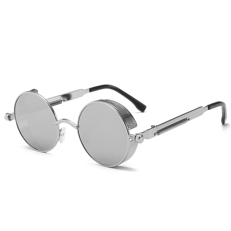 European and American Vintage round Frame Sunglasses Metal Spring Prince Glasses Reflective Colorful Men's Sun Glasses Steampunk