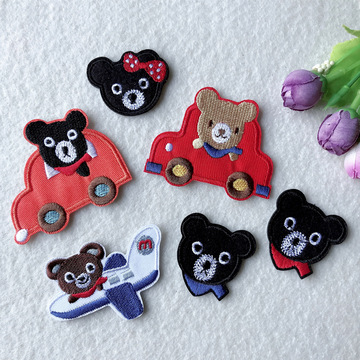 可爱小熊绣花布贴现货车车呆萌熊刺绣补丁贴电脑绣花章3个起批