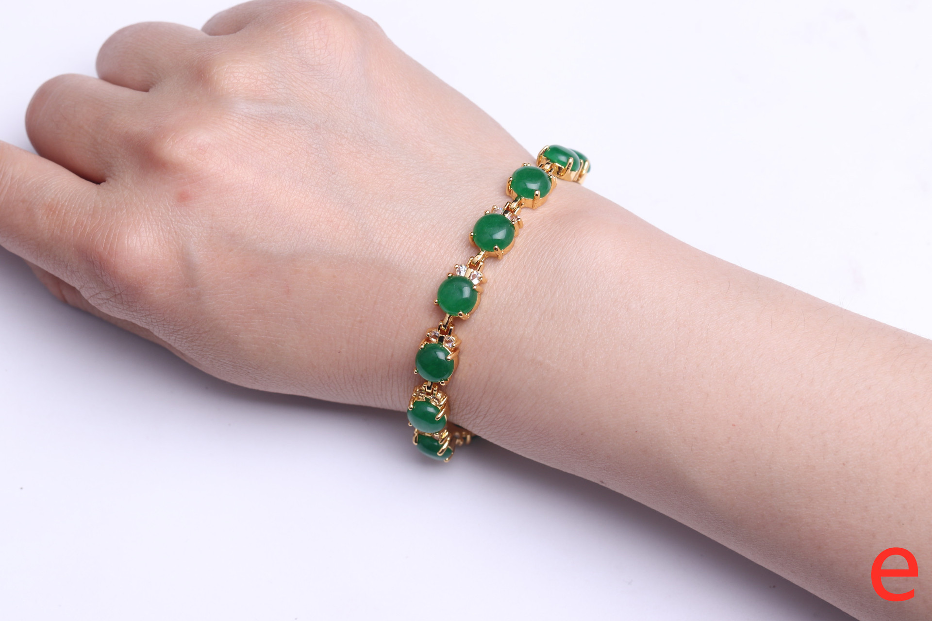 时尚女款马来玉镶嵌s925银手链满绿台湾碧玉金镶玉银饰玉石手串