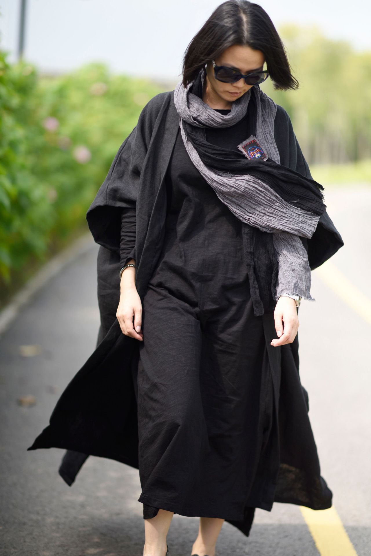 1909/隐 亚麻 深秋款厚实纹理加里衬粗犷颓废感披肩长袍风衣