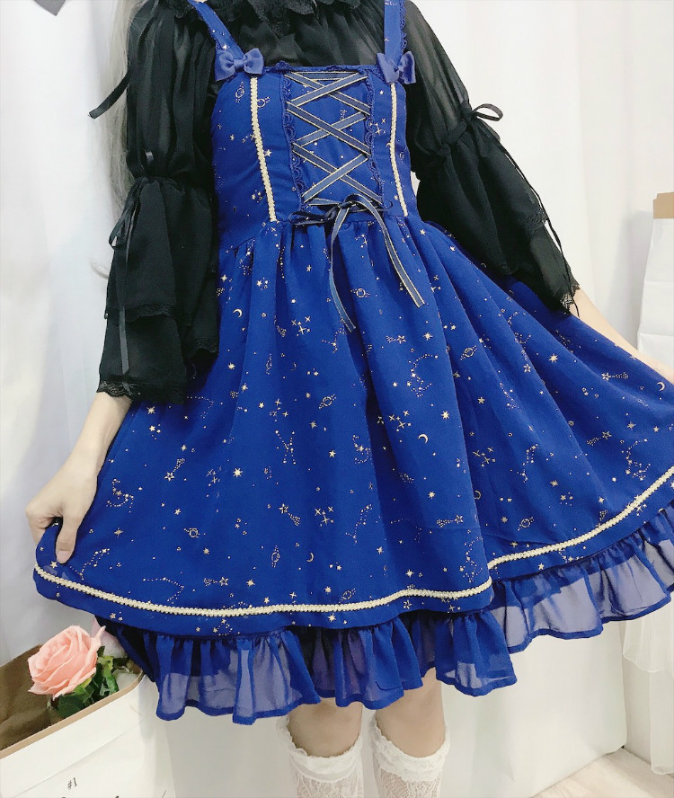2019夏季新款少女星空lolita烫金jsk无袖吊带连衣裙