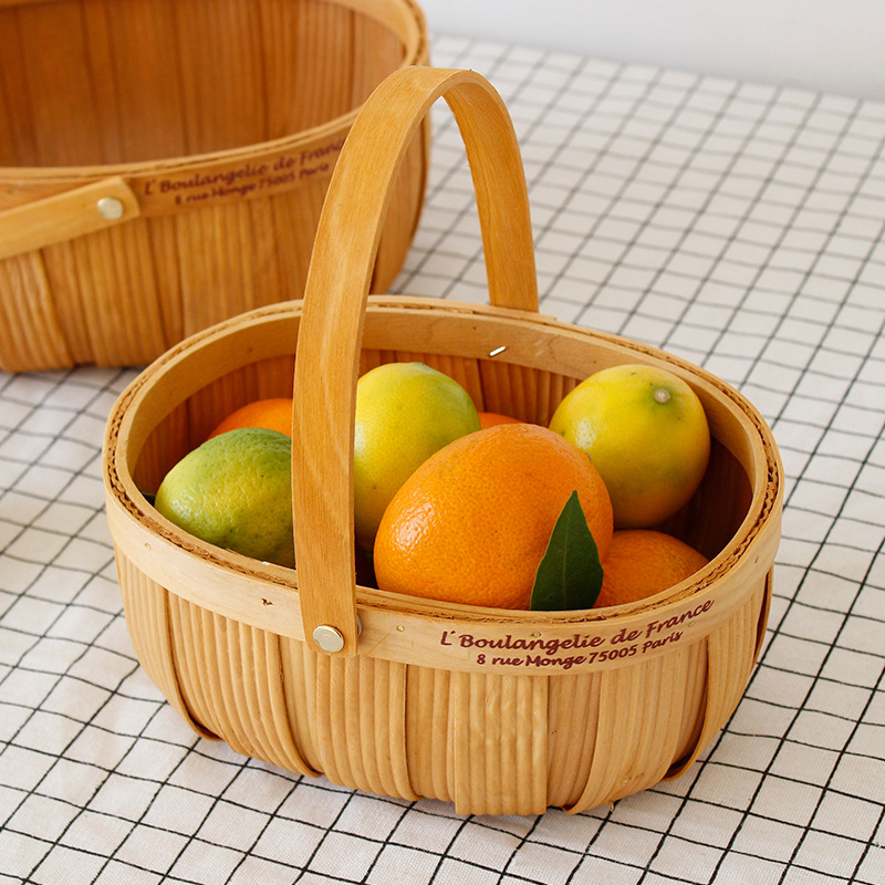 Japanese-Style Woven Wood Piece Baskets Bamboo Bread Fruit Picnic Egg Basket Flower Basket Gift Box Portable Storage Basket