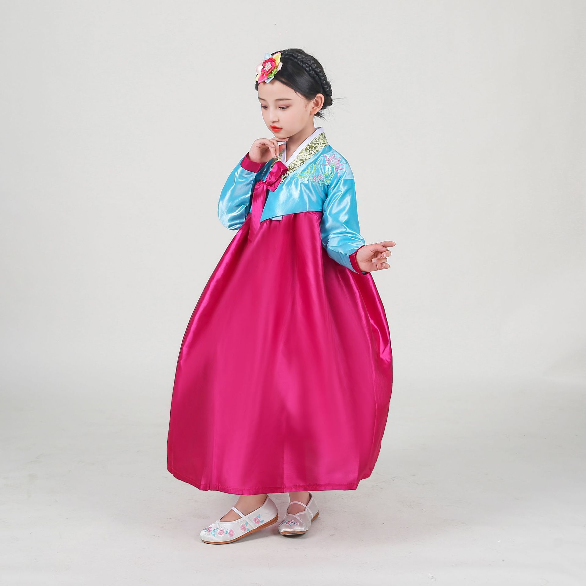 女童韩服朝鲜儿童少数民族风韩国小女孩子刺绣花表演出舞台蹈服装