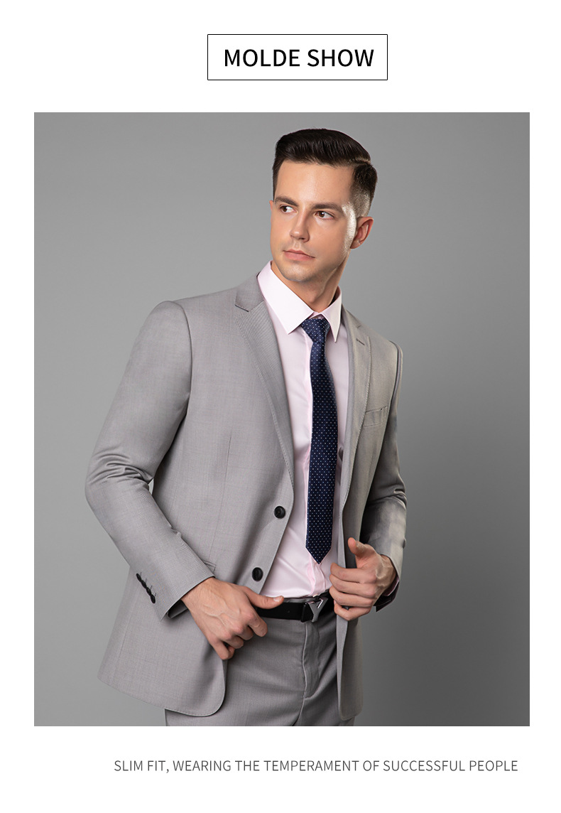 2019款银色修身男式西服 商务男士西装上衣 男式服装新郎结婚礼服-搜