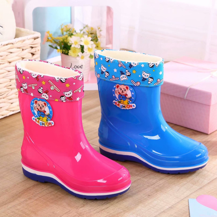 2023 New Children's Rain Boots Warm Fashion Non-Slip Rain Boots Rubber Shoes Cartoon Middle and Big Boys and Girls Students Waterproof Shoes