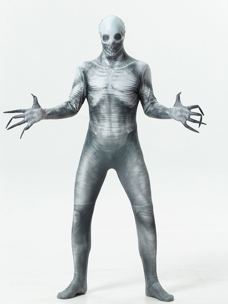 实拍 万圣节成人男恐怖僵尸 全包衣紧身变形服印花游戏服