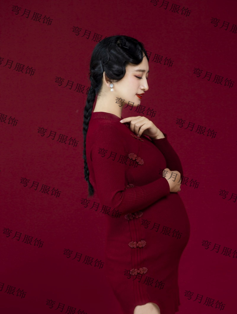 展会新款孕妇照服装影楼性感写真红色旗袍复古中国风艺术样片服装