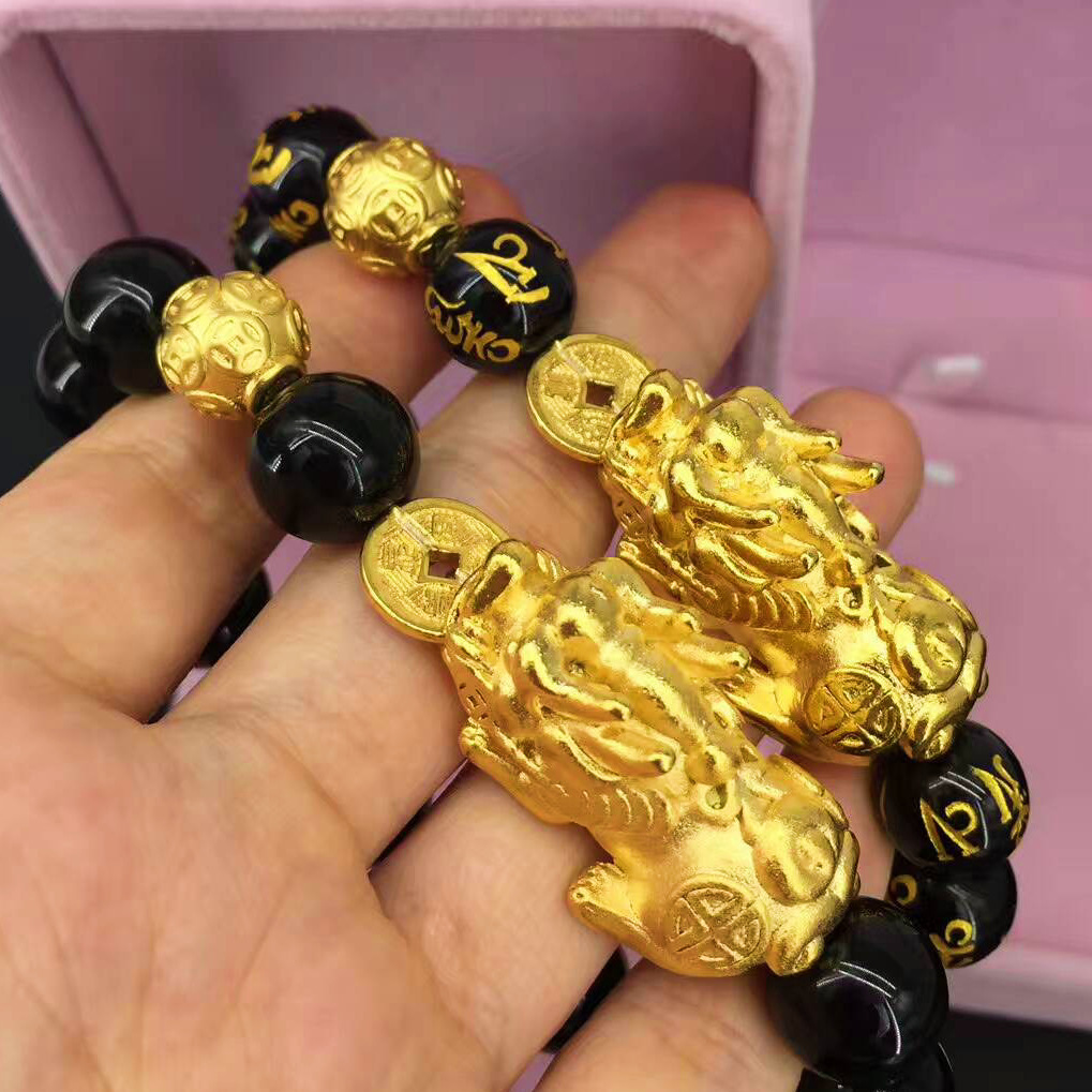 越南沙金貔貅手链男 金店同款久不掉色 天然手串貔恘情侣