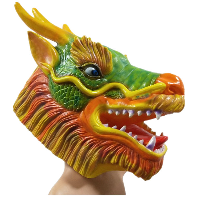 万圣节新品生肖龙头面具乳胶动物头套中国龙化妆舞会面罩影视道具