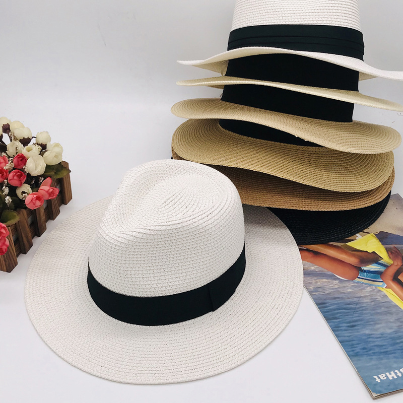 Factory-Produced Panama Straw Hat Women's Summer Hat Korean-Style White Straw Sun Hat Amazon Cross-Border Supply