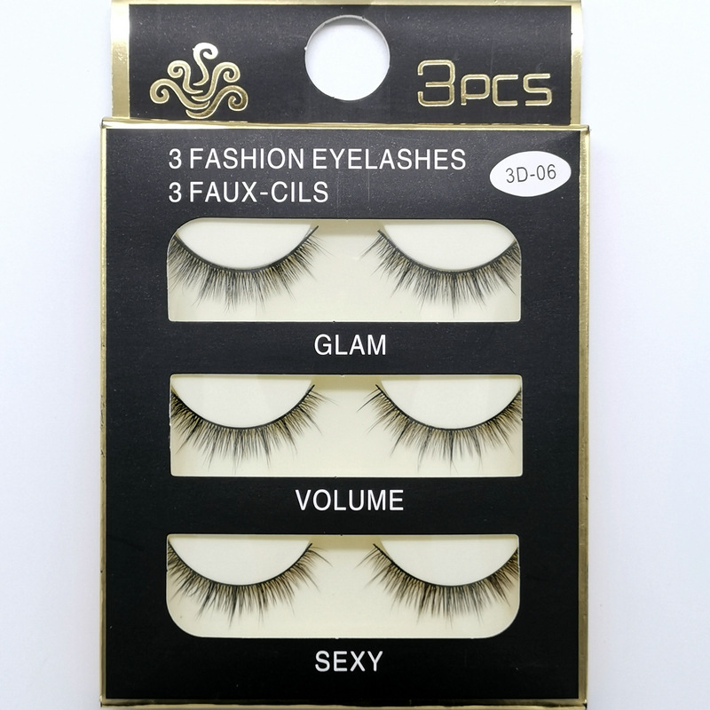 3d-06 Three Pairs of 3D Multi-Layer Short Nude Makeup Realistic Natural Long Simulation Sharpening Eyelash