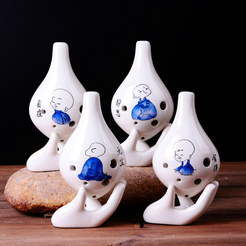 批发手绘陶瓷小和尚 陶笛6孔 中音c调初学 教学 六孔陶笛民族乐器