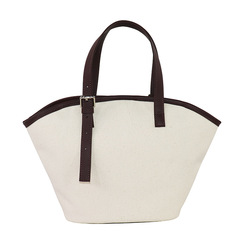 pu拼接简易手拎包 订制全棉过pvc帆布包 高档女士手提菜篮包定制