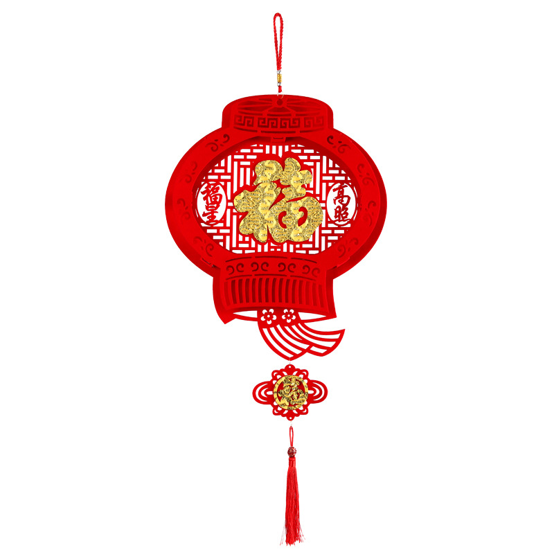 加厚无纺布新年立体福字灯笼中国结玻璃门橱窗春节装饰贴画挂件