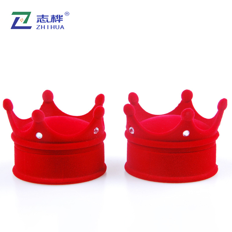 Jewelry Box Flocked Ring Box Creative Crown Stud Earrings Box Zhihua in Stock Wholesale Jewelry Jewelry Box
