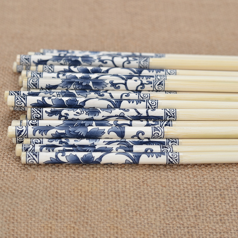 Stall Hot Blue and White Porcelain Bamboo Chopsticks Bare Chopsticks Bamboo Chopsticks Wholesale Hotel Disposable Chopstick Cover Flower Small Corner Chopsticks