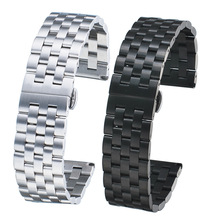 外贸五珠实心不锈钢黑色拉丝磨砂钢表带男手表钢链20 22 24 26mm
