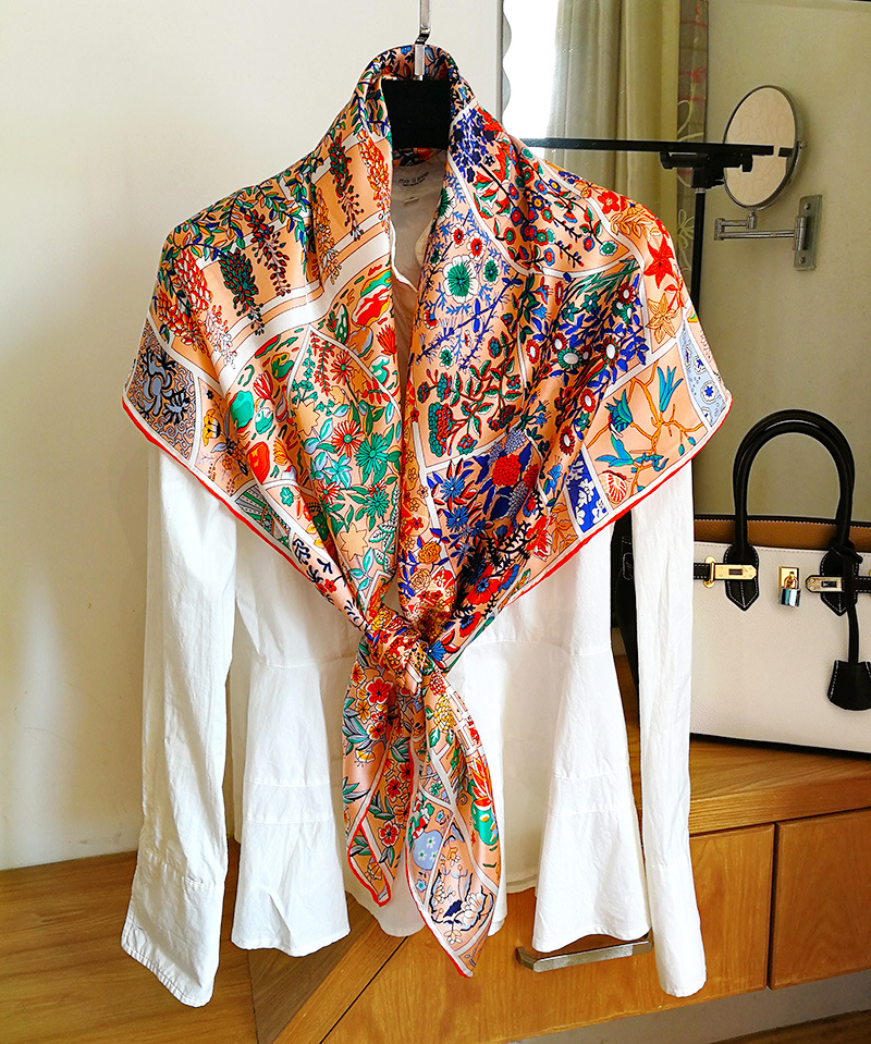 新款定制春天丝巾 真丝110cm大方巾女春秋百搭桑蚕丝围巾防晒披肩