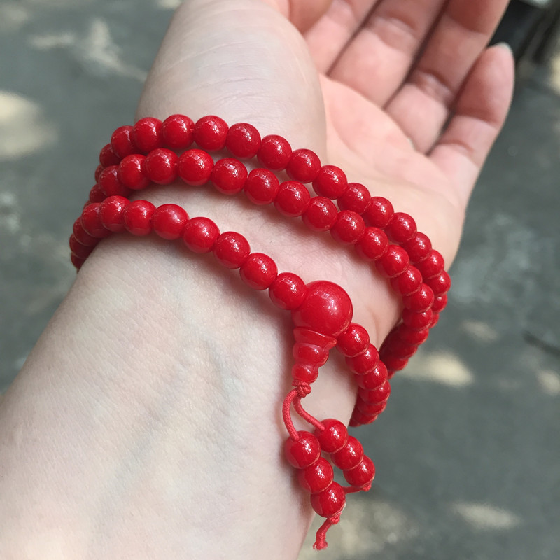 佛教喇荣佛学院红色怀业琉璃念珠红佛珠108手链手串