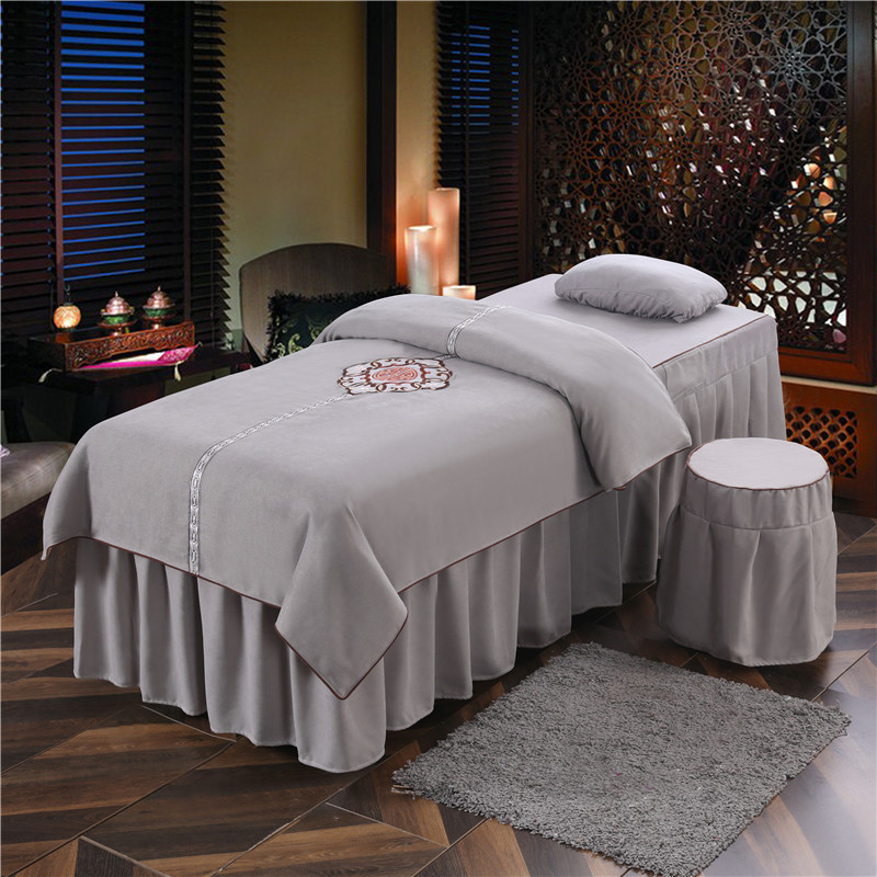 高档纯棉美容床罩四件套简约美容院美体按摩理疗洗头欧式床套批发
