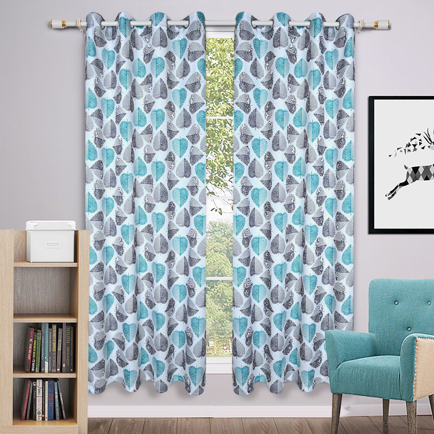 亚马逊外贸牛津布树叶印花遮光窗帘成品跨境窗帘