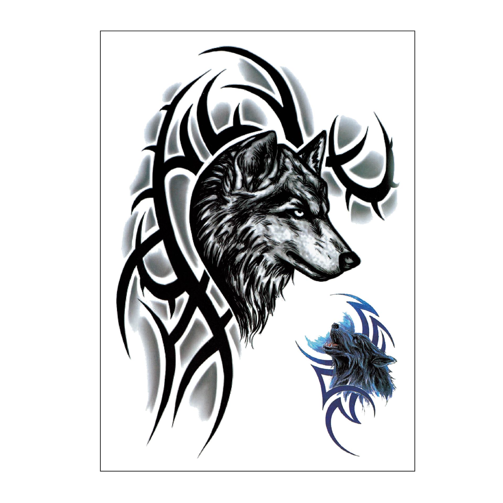 厂家批发防水大图花臂纹身贴 个性逼真狼头纹身贴纸 一次性纹身