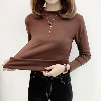 保暖内衣女士加绒薄绒秋衣防寒大码秋冬内穿长袖发热学生打底衫女