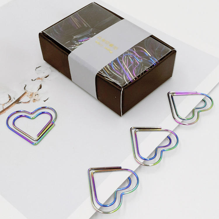爱心曲别针 金属心形回形针 可爱创意炫彩迴紋針回行针区别针批发