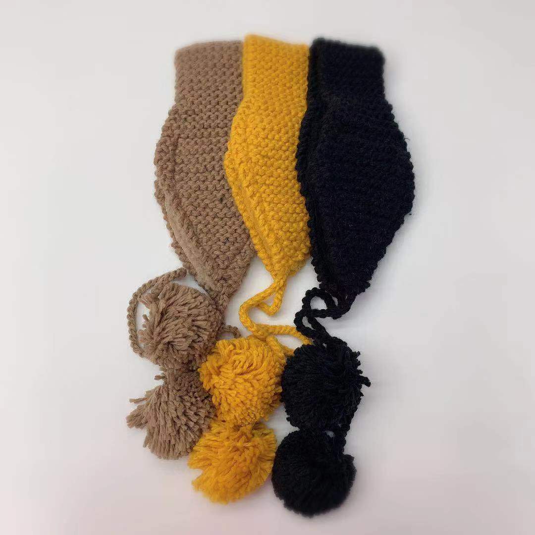 秋冬新款纯手工针织毛线耳罩女韩版可爱百搭保暖菱形头带帽子批发