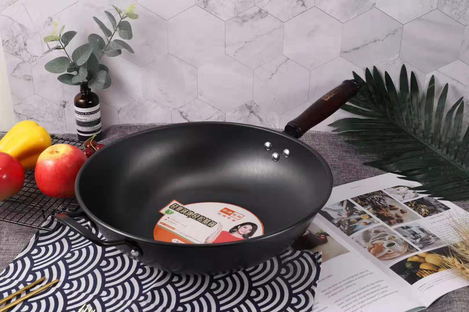 中康高纯极铁炒锅30,32,34,36 老铁锅炒菜家用煤气明火炒锅