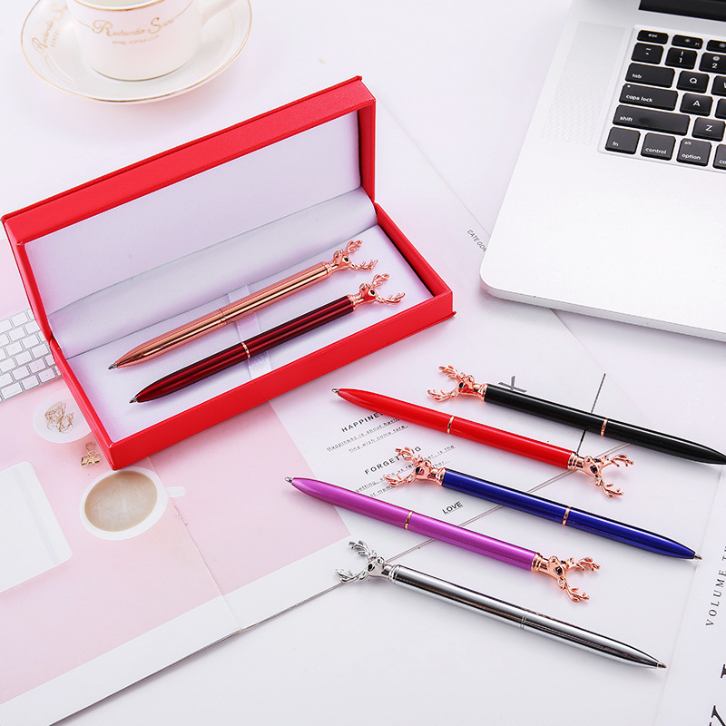 Creative Multi-Color Gradient Color Metal Ballpoint Pen Small Antler Decorative Ballpoint Pen Advertising Metal Pen Customization