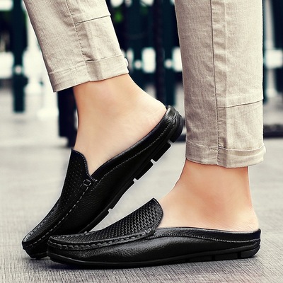 夏季真皮男士半拖男真皮拖鞋男鞋包头休闲懒人豆豆凉拖鞋一件代发