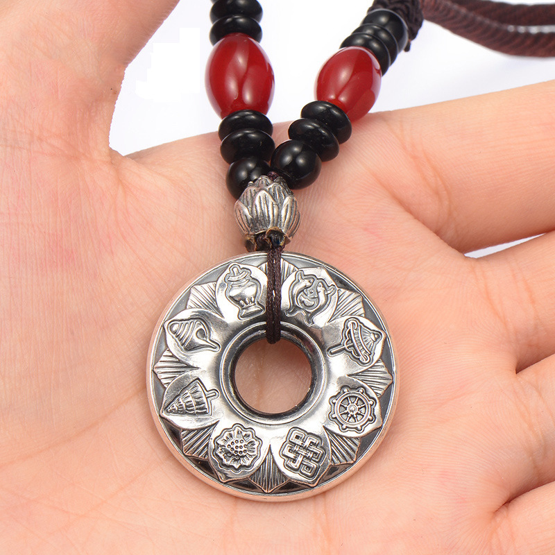 999足银实心六字真言心经平安扣男吊坠项坠女饰品银挂件礼品