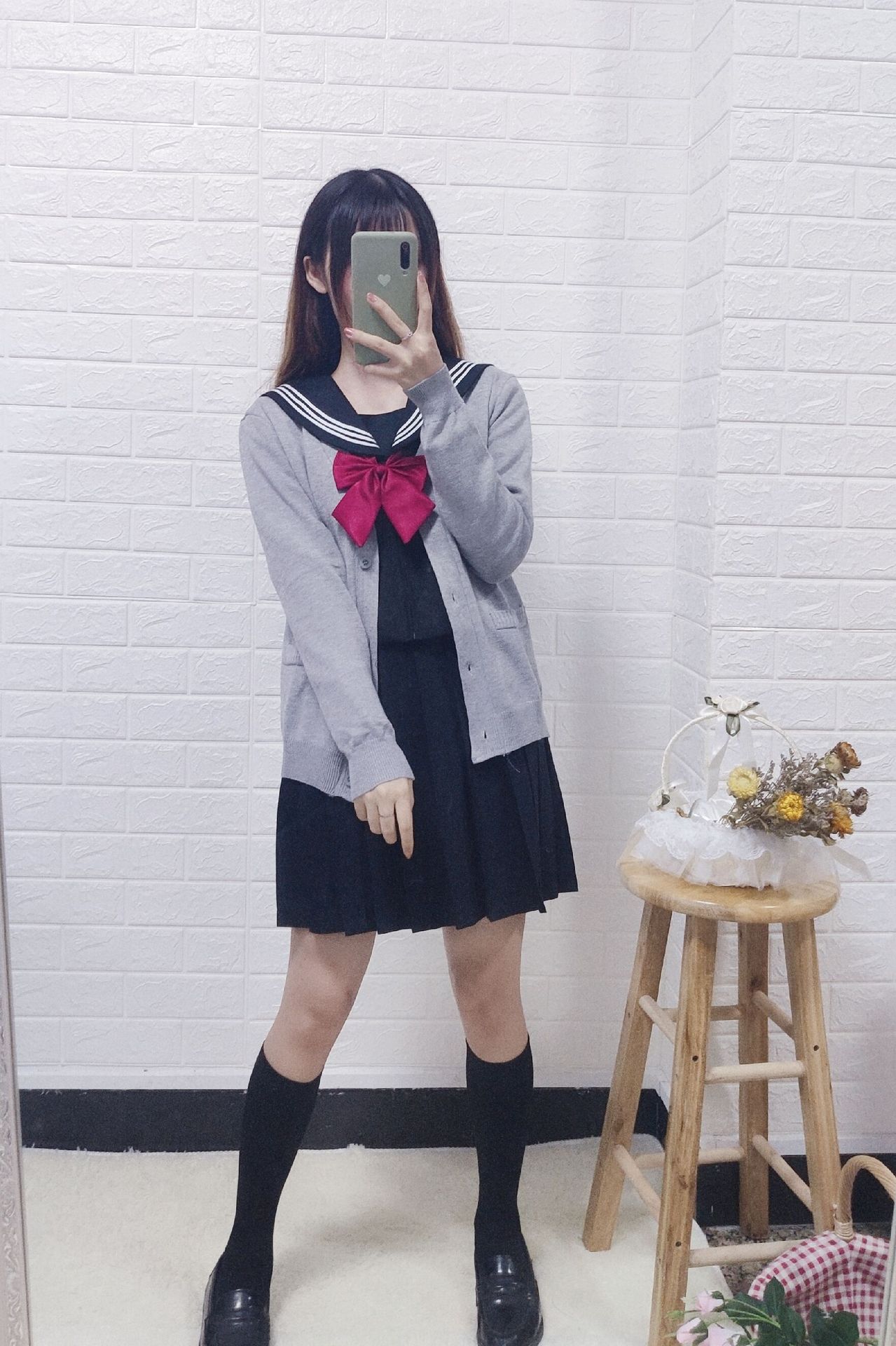 黑三本jk制服日本正统学生女校服黑色白三本水手服学院风长裙套装