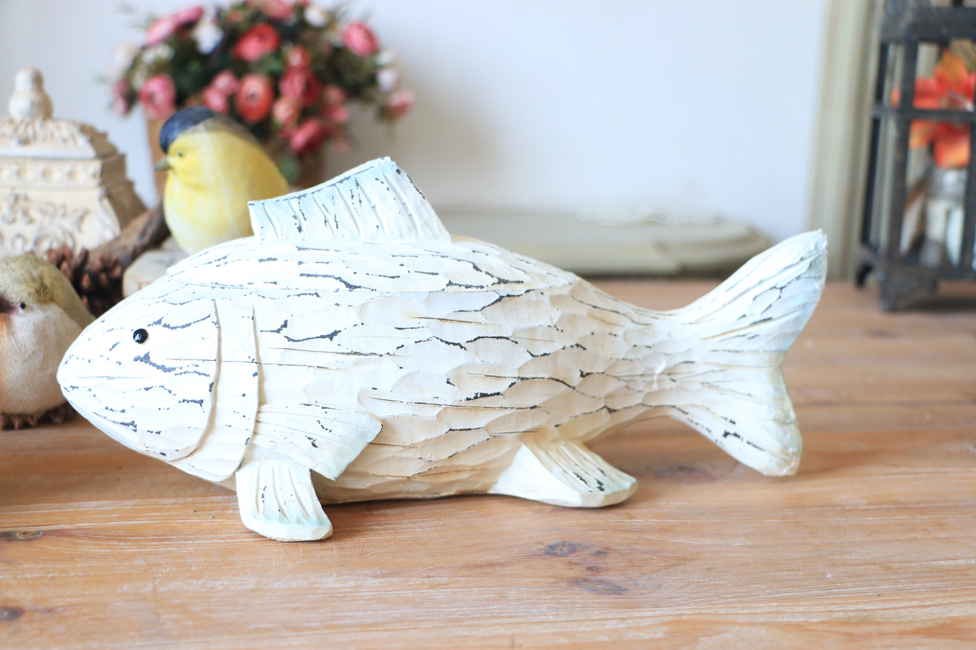 美式树脂工艺品圣诞样板间装饰树脂白色复古手工做旧鱼礼物摆件