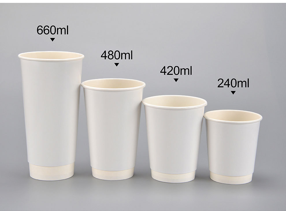 白色下载雷火电竞纸杯 双层中空咖啡杯隔热防烫热饮杯奶茶杯100个带盖